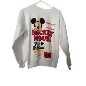 Disney Womens White Mickey Mouse True Original Pullover Sweatshirt Size XS